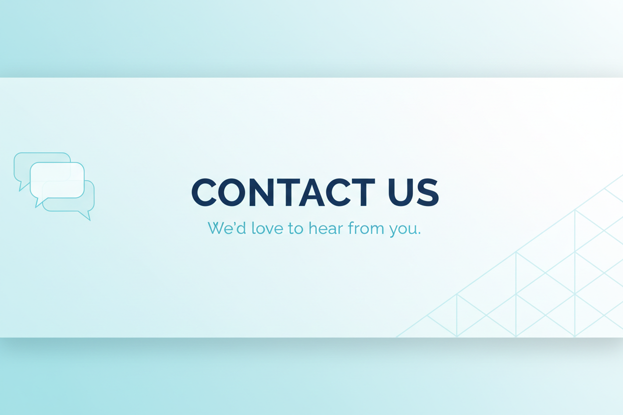 Generate a minimalist banner for contact us section. Use light cyan color as a background